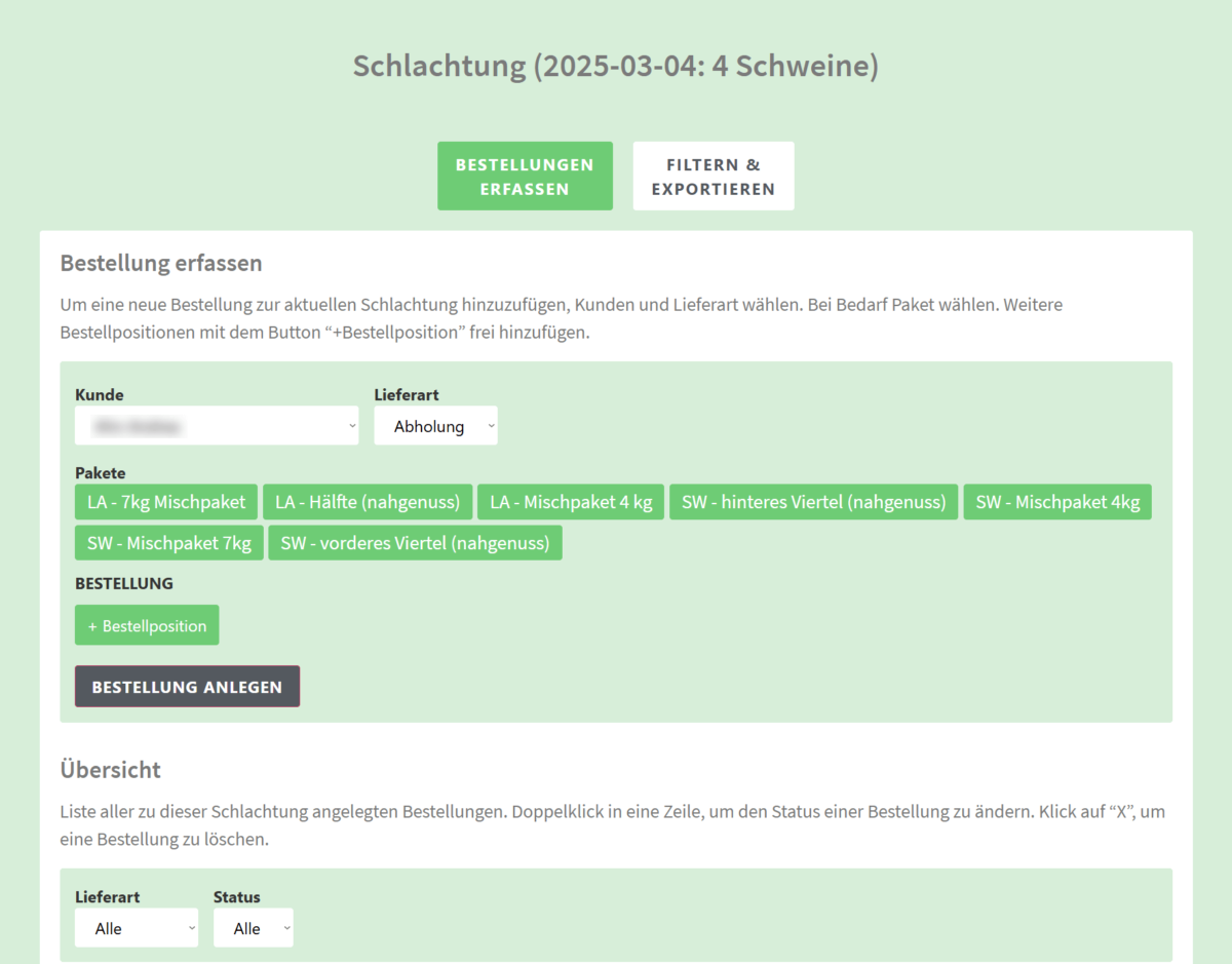Schnelles Erfassen von Bestellungen